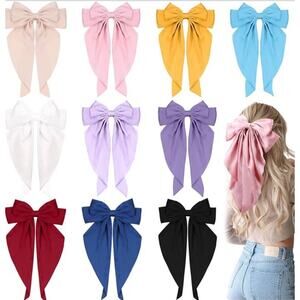 10 PCS Large Hair Ribbon Barrettes with Long Tails for Women & Girls, Vintage F
